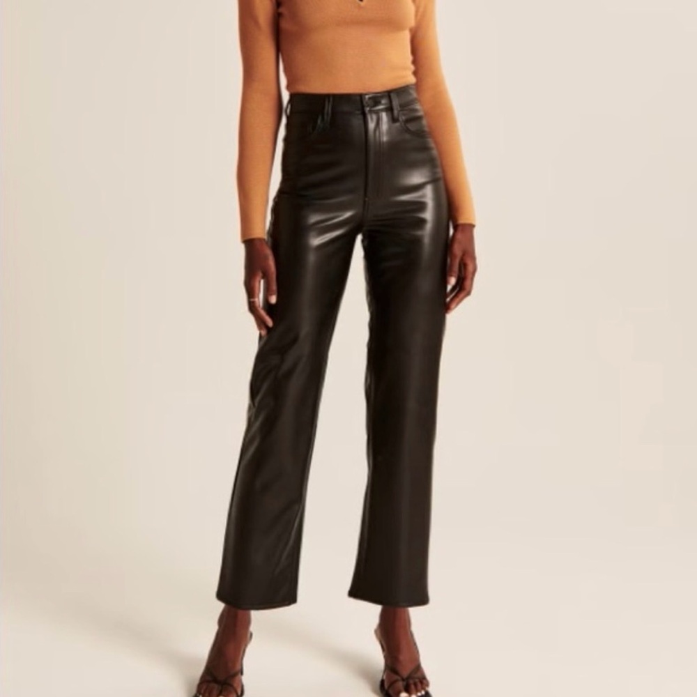 Abercrombie & Fitch Black Ultra High Rise Ankle straight Faux Leather Pants